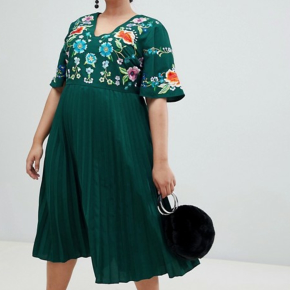 ASOS Curve Dresses & Skirts - Asos Curve Embroidered Pleated Mini Dress